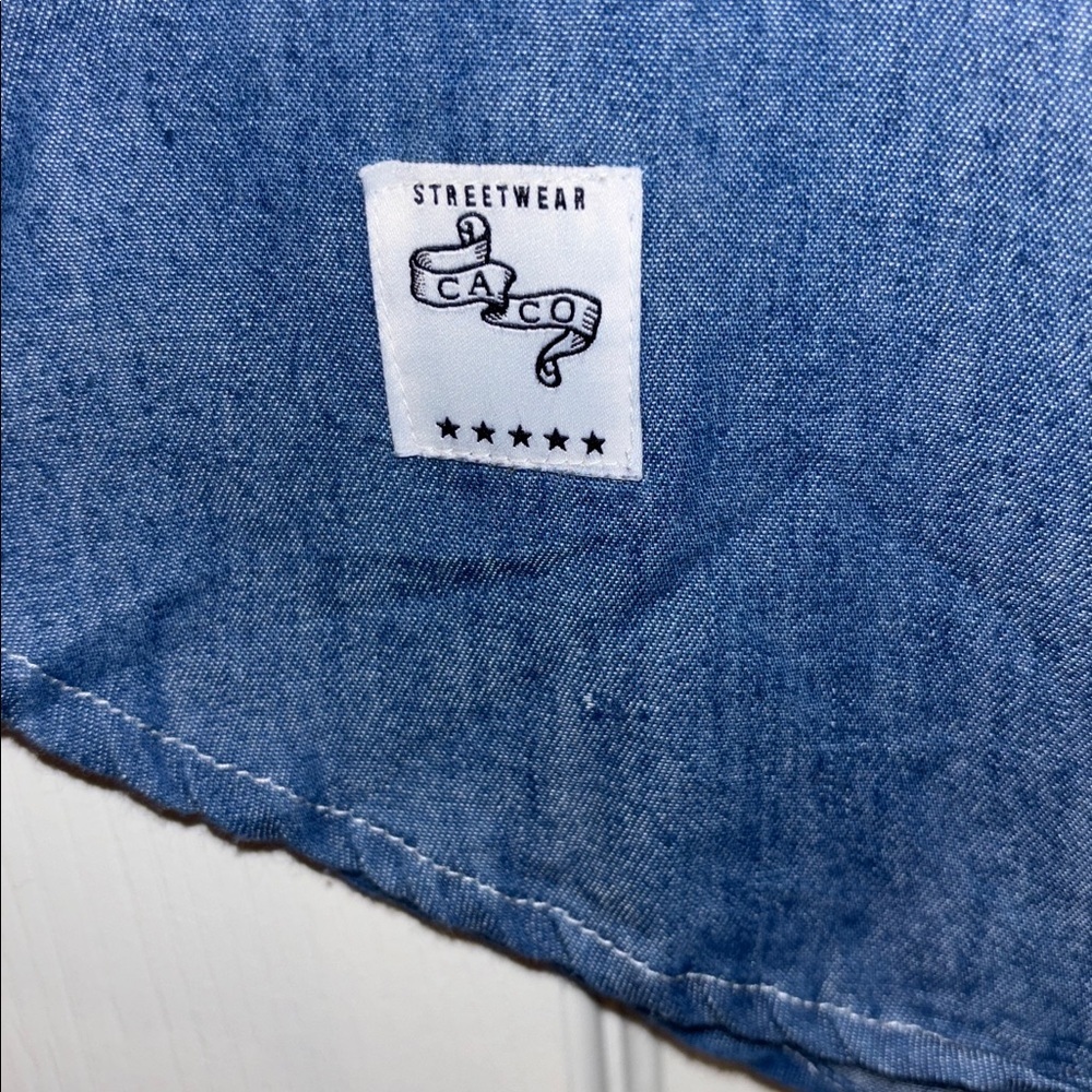 CACO STREETWEAR BLUE DENIM BUTTON DOWN WITH PLAID POCKET LIGHT WEIGHT DENIM - Picture 7 of 12